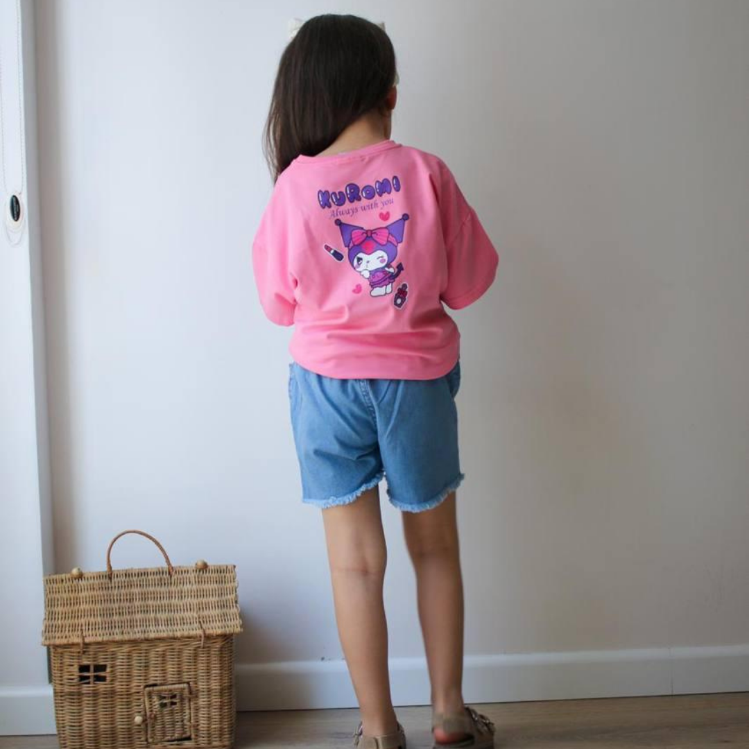 Pembe Kuromi Tişört Kot Şort