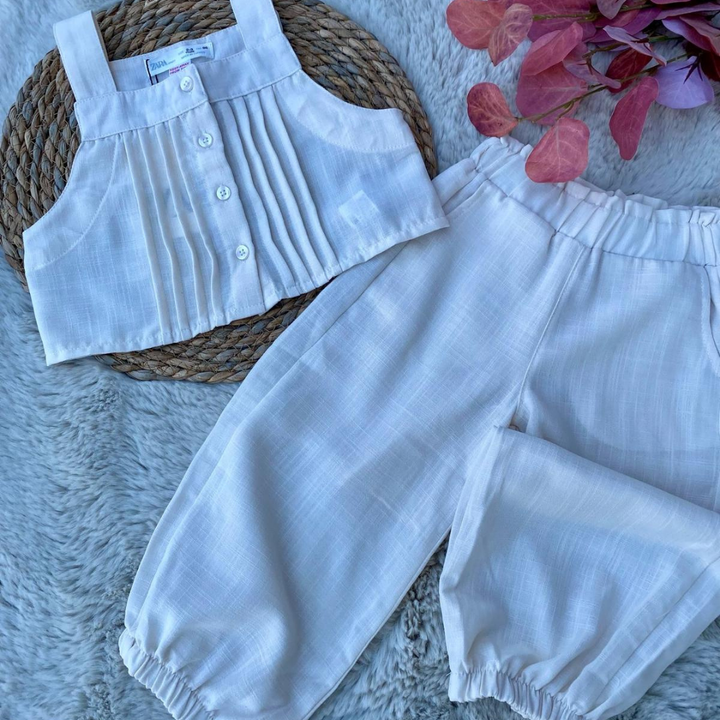 Krem Crop Keten Takım