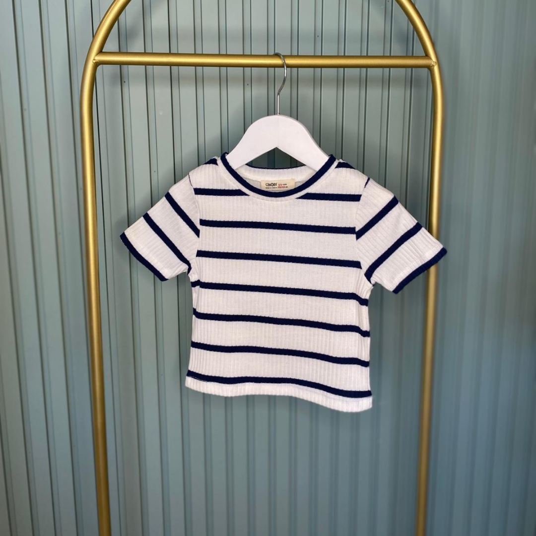 Lacivert Çizgili Crop Tişört
