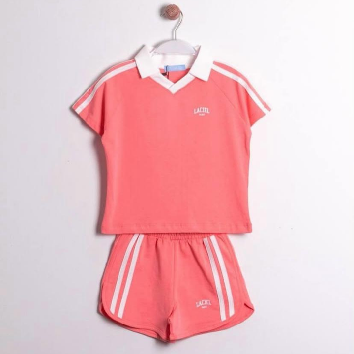 Azra Kids Polo Yaka Pembe Kız Takım – 2-7 Yaş Neşeli Stil!
