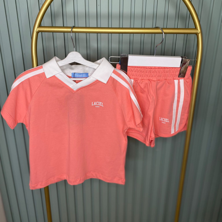 Azra Kids Polo Yaka Pembe Kız Takım – 2-7 Yaş Neşeli Stil!