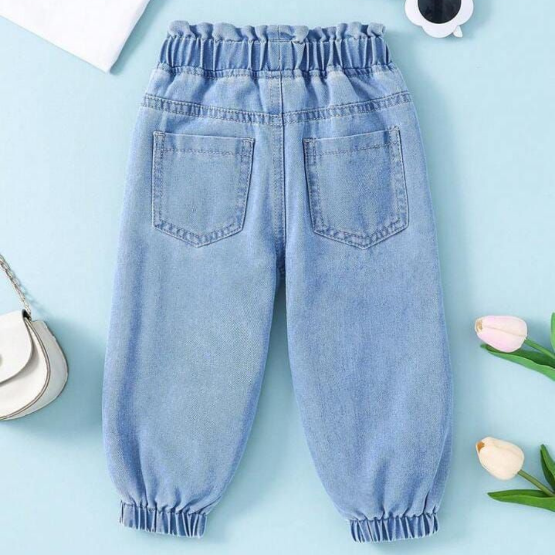 Elma ve Papatya Nakış İşlemeli Kot Pantolon