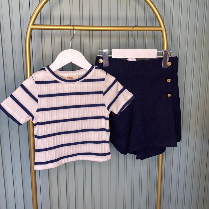 Lacivert Çizgili Crop Tişört