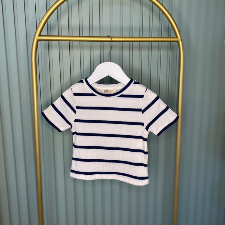 Lacivert Çizgili Crop Tişört