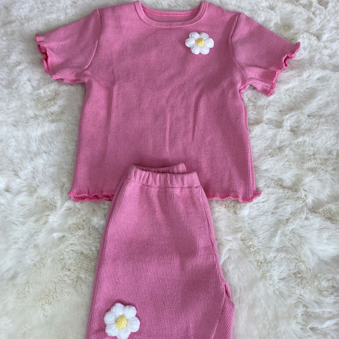 Pembe Çiçek Detaylı Kız Çocuk Alt Üst Takım