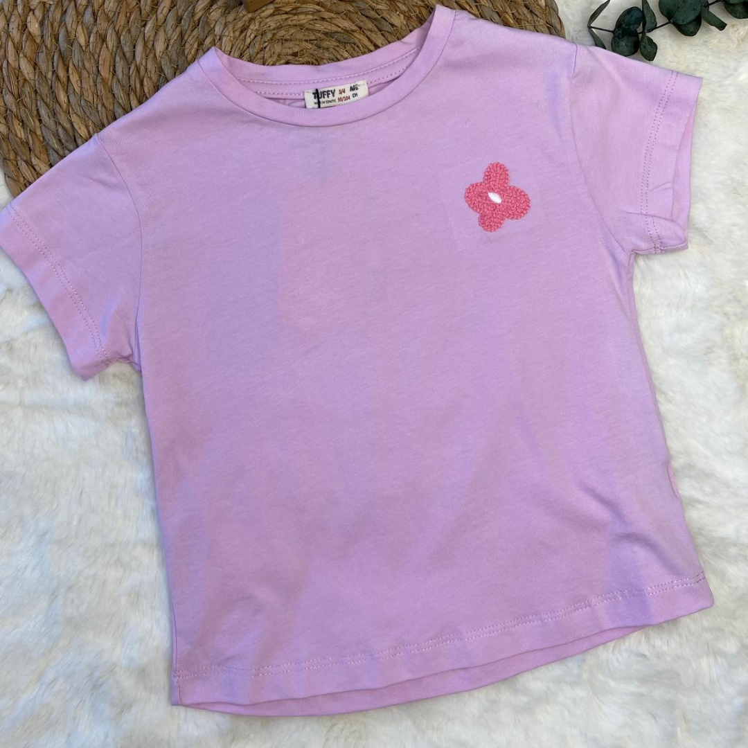Pembe Çiçekli Tişört