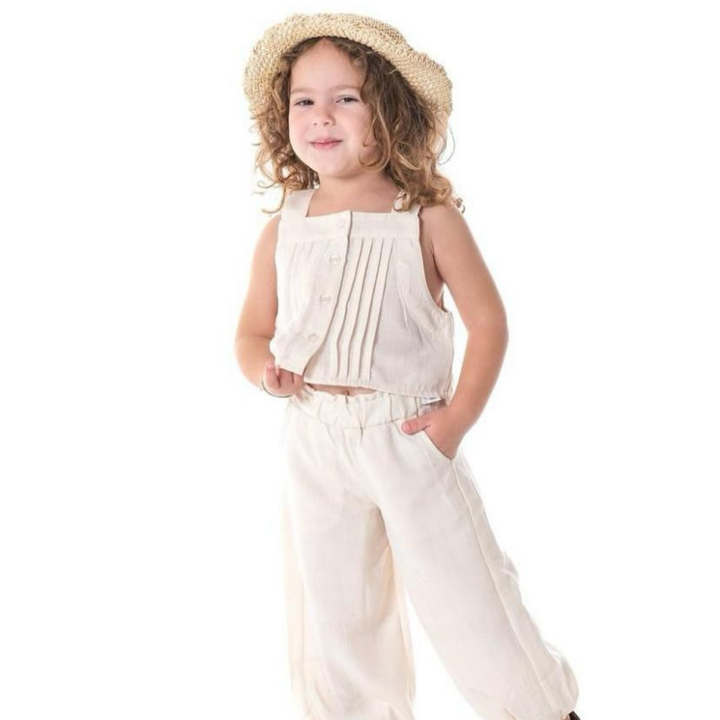 Krem Crop Keten Takım